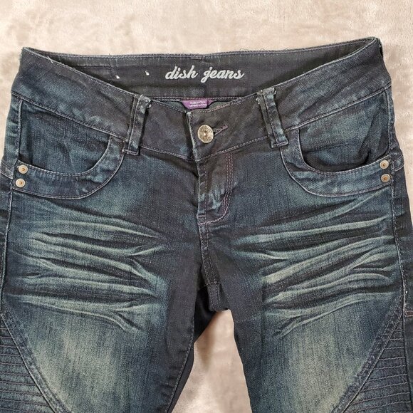 DISH JEANS Paris ultra skinny low rise dark wash L32 biker style Pre-owned - Picture 3 of 14